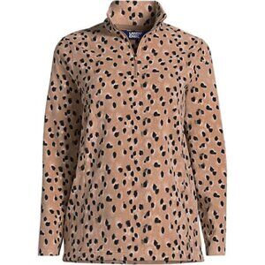 Lands End Women's Fleece Quarter Zip Pullover in Warm Tawny Brown Animal Spots L